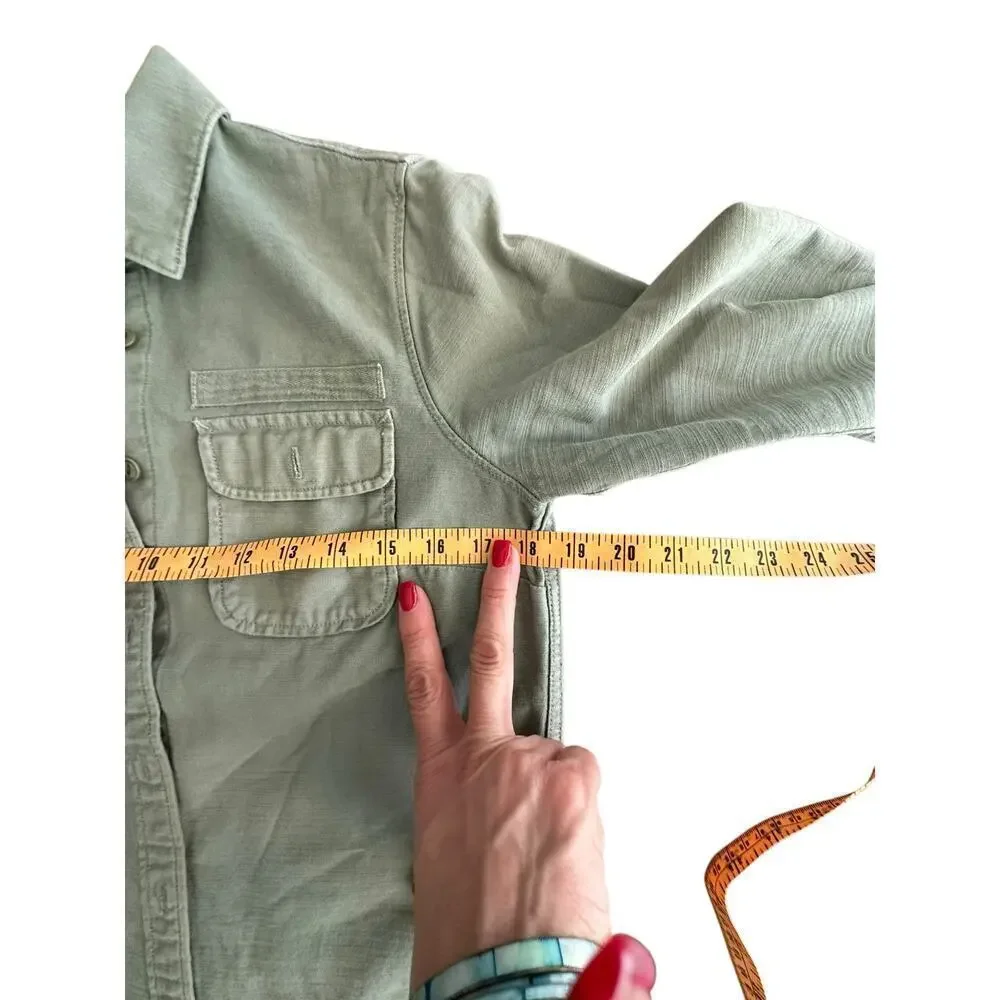 J. Crew Women's Green Military Army Cotton Chest Pockets Button Up Top Size